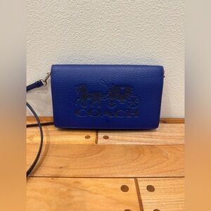 Coach Blue Horse and Carriage Anna Foldover Clutch Crossbody w/COA